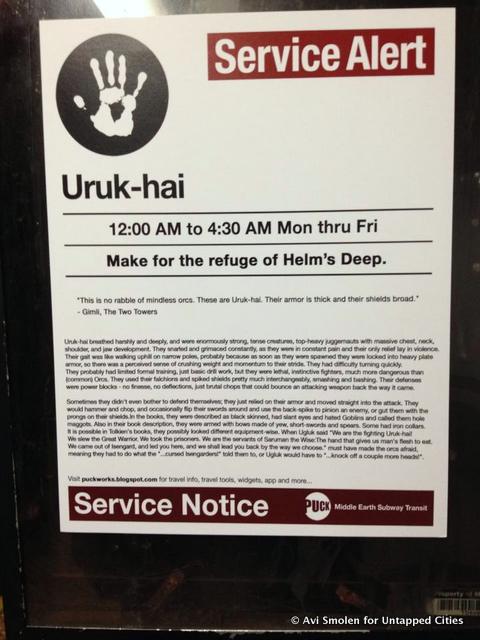 Urak-Hai Helms Deep-Sauron-Service Alert-NYC Subway-Puck-Middle Earth Subway Transit
