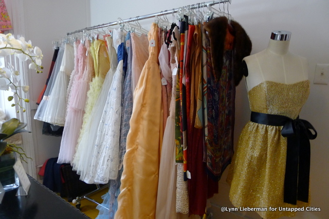 A colorful assortment of vintage gowns at Shareen Vintage