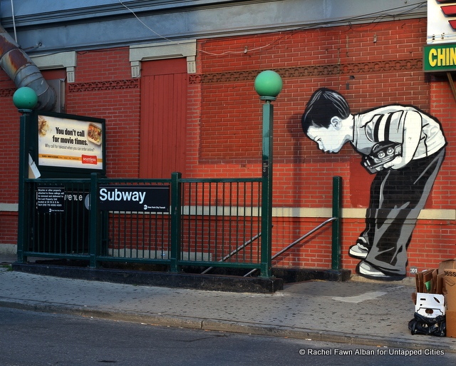 Near DeKalb Ave Station, a mural by Joe Iurato who will soon be a curator at Mana Museum of Urban Arts in Jersey City. 