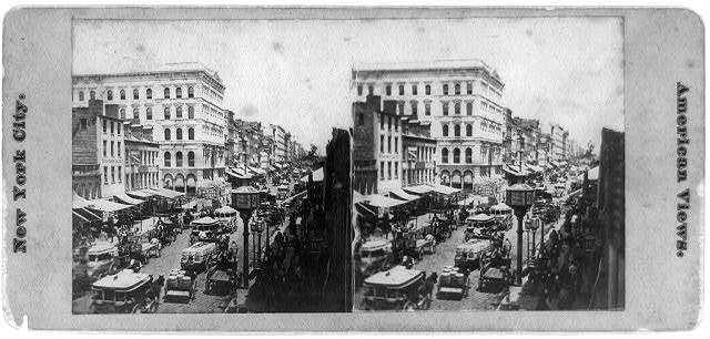 NYC the gilded age stereoscope card of broadway theater district 1870 vintage photography Sabrina Romano untapped cities