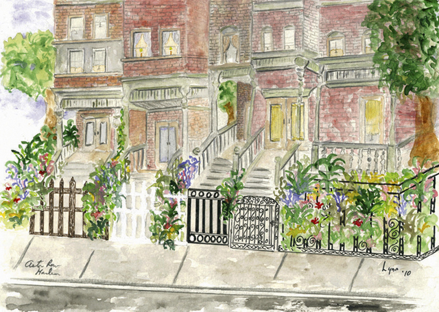 Original watercolor of Astor Row painted by Lynn Lieberman-AFineLyne