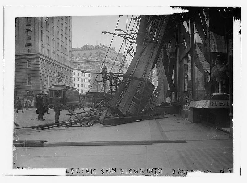 Electric-sign-blown-into-Broadway-Ridiculous-architectural-accidents-vintage-photography-untapped-cities-NYC