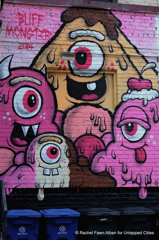 A yummy looking mural by Buff Monster located on Mullberry Street. 
