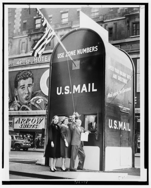 Times Square-Oversized US Mail Post Office-Millette Alexander and Louise King, and Ted Lewis-1961-NYC