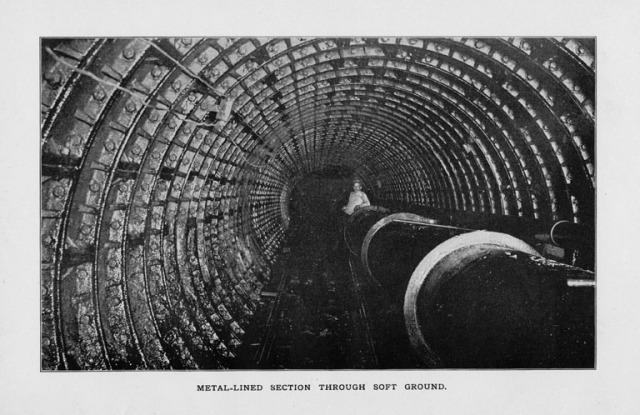 Photograph of the metal lined section of the tunnel.