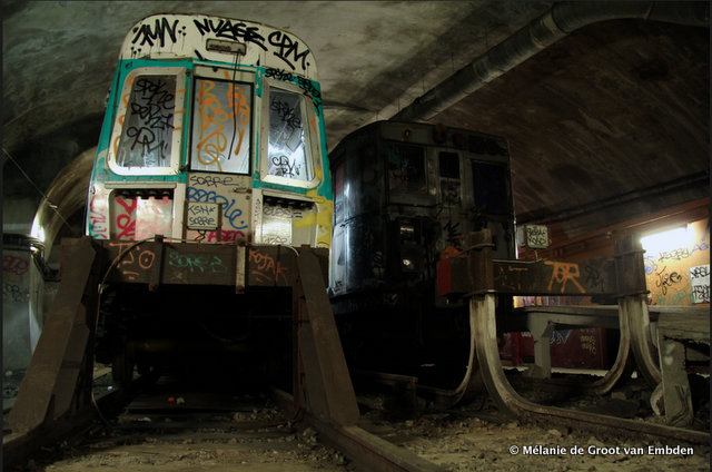 Paris-Metro Station Villiers-Storage Track-Abandoned Metro Subway Trains.36 AM