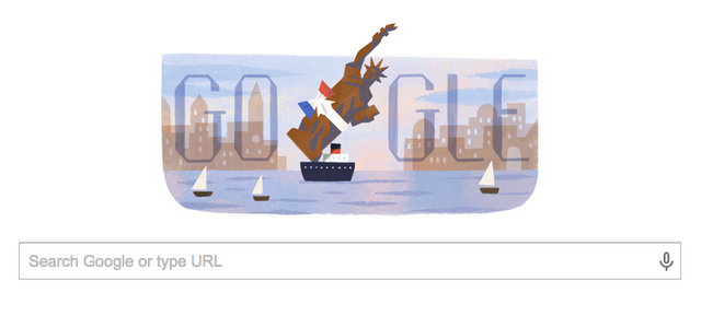 Google Doodle-Statue of Liberty Arrives in NYC-Harbor-France-Isere