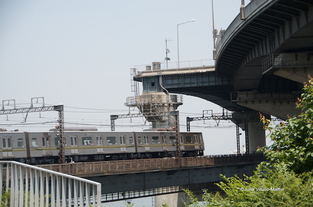 Seoul's No 7 line train racing across Cheongdam Bridge