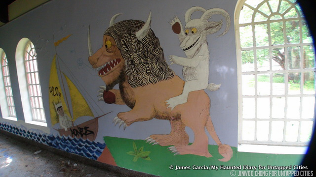 A painting of Where the Wild Things Are characters on the walls of the Rockland Psychiatric Center