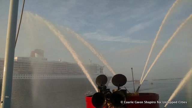Queens Mary 2-Cunard-NYC Arrival-John J Harvey Fireboat-2025