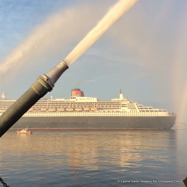 Queens Mary 2-Cunard-NYC Arrival-John J Harvey Fireboat-2028