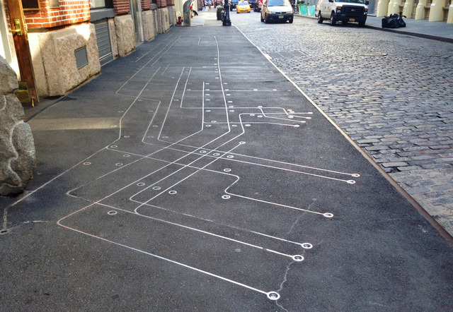 Floating subway map in the NYC sidewalk