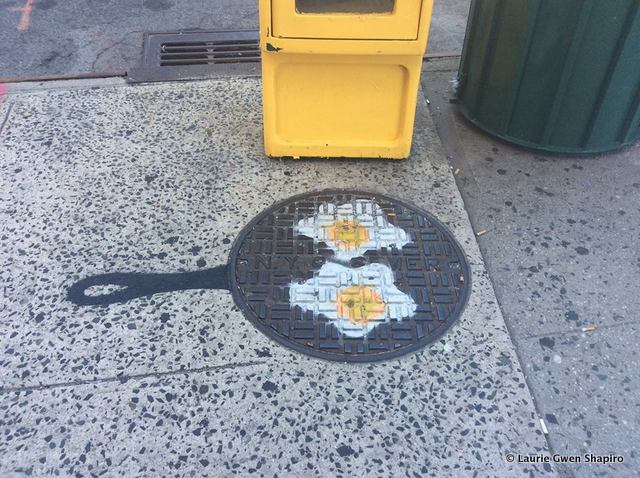 Manhole Cover Frying Pan Sunny Side Up Eggs-East Village-Alphabet City-NYC