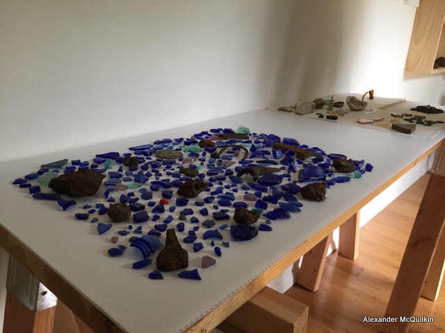 Collection of broken glass, some of the hundreds of items collected by Jensen on his walks