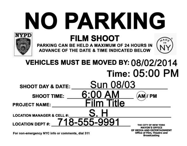 No Parking Film Shoot Template