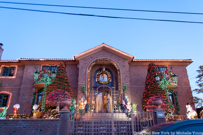 Christmas decorations on a house in Dyker Heights