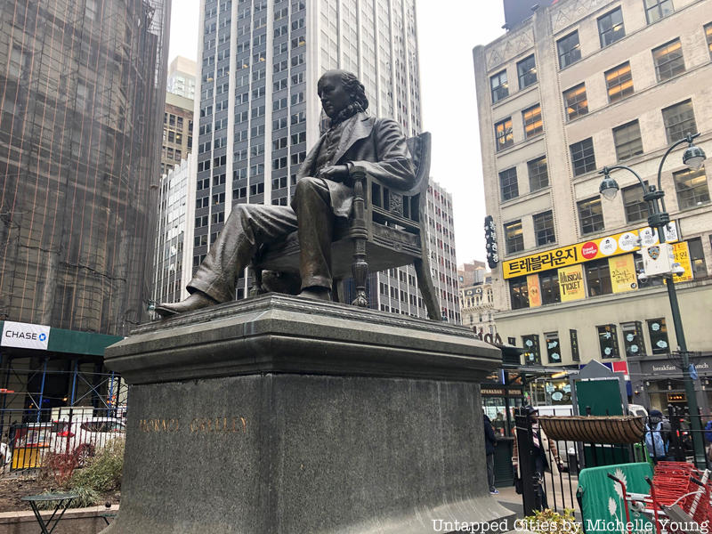 statue of Horace Greeley at Madison Square on 33rd and Broadway