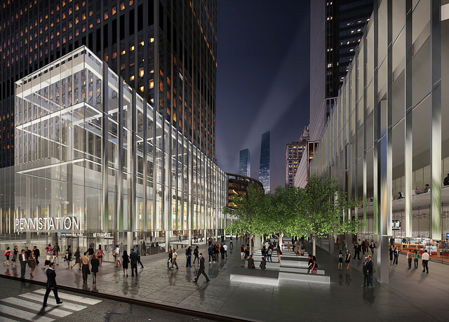 New Plans and Visionary Renderings For NYC's Penn Station Renovation_33rd street entrance by night_Stephanie Geier_NYC_Untapped Cities
