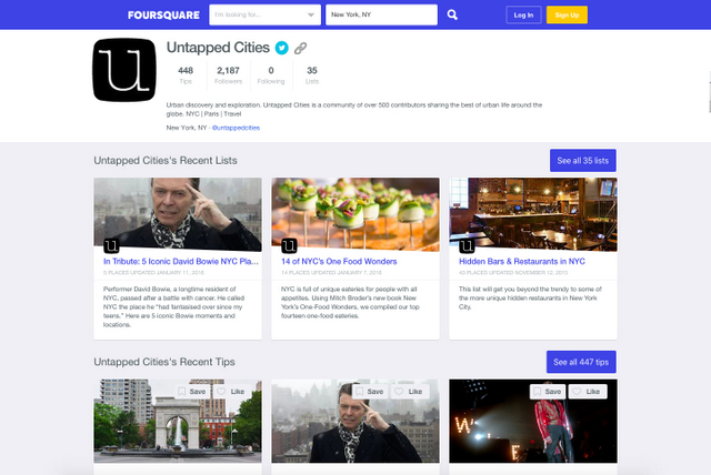 Untapped Cities Foursquare Brand Page