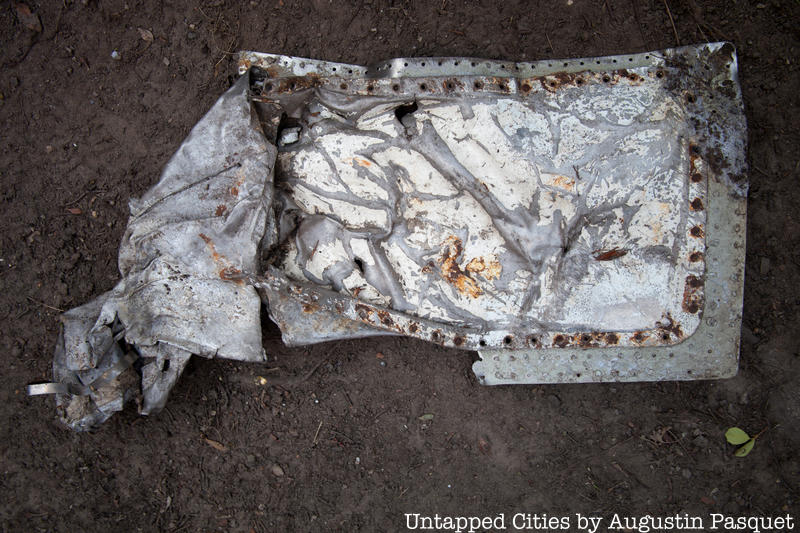 A crinkled metal remnant from a 1960 Park Slope plane crash