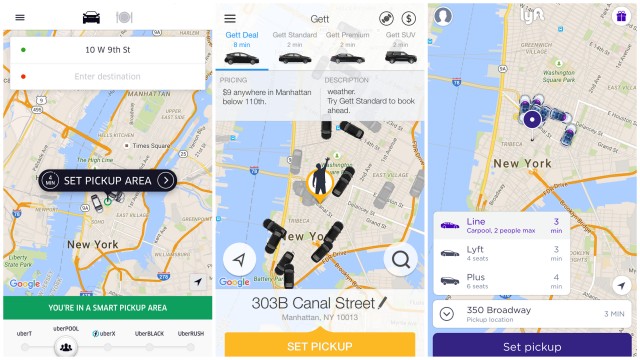 Uber Lyft Gett Via NYC Car Taxi apps