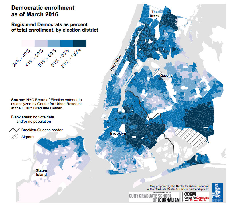 NYC Election Atlas-Center for Urban Research-CUNY-Maps-Democratic Republican Enrollment-Registration-NYC