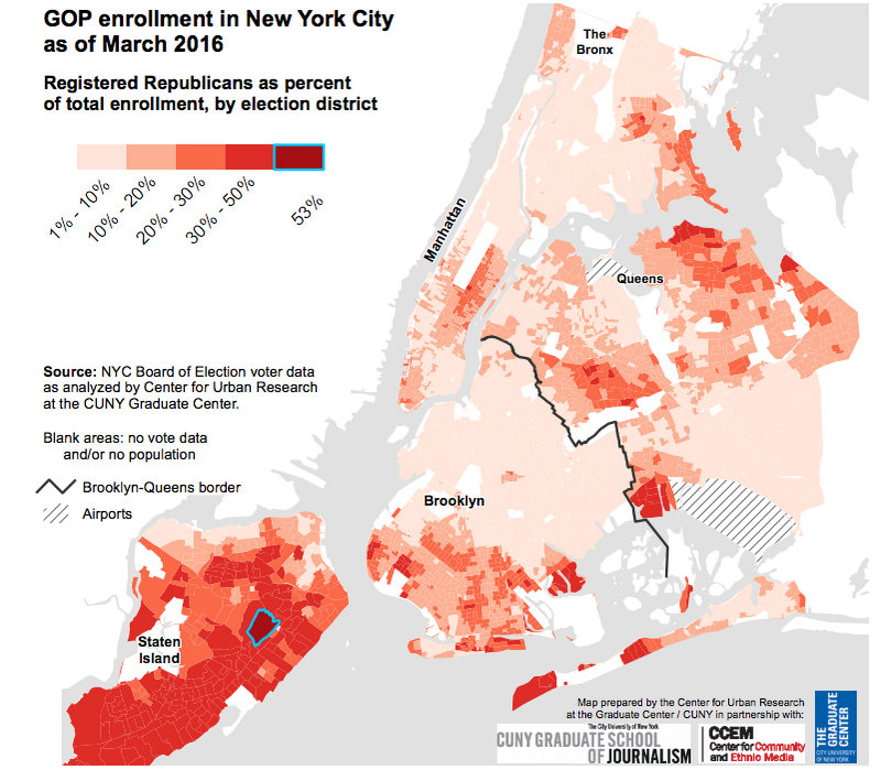 NYC Election Atlas-Center for Urban Research-CUNY-Maps-GOP Republican Enrollment-Registration-NYC