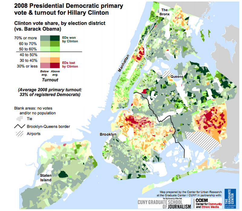 NYC Election Atlas-Center for Urban Research-CUNY-Maps-Hilary Clinton 2008 Primary-NYC