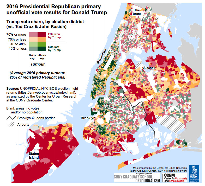 NYC Republican Primary Election Results Map-Trump Cruz Kasich