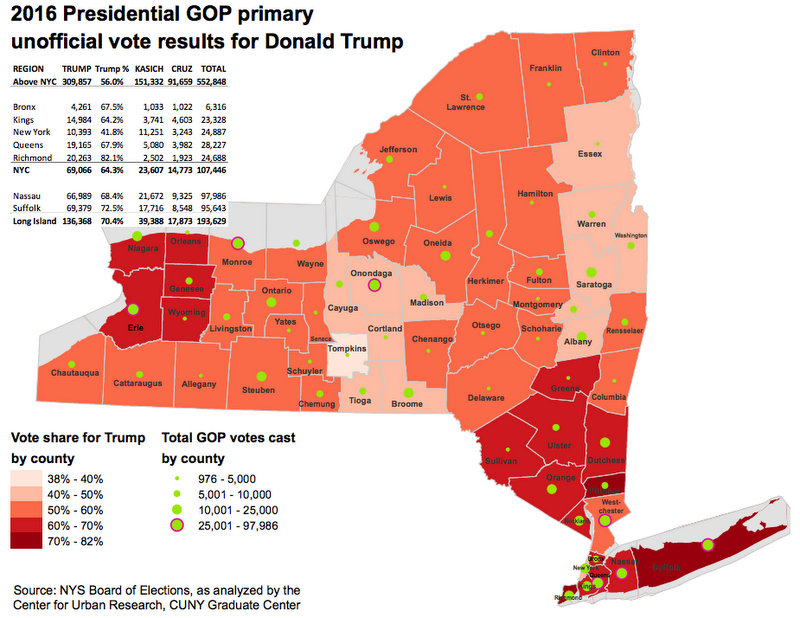 New York State Republican Primary Election Results Map-Donald Trump Votes