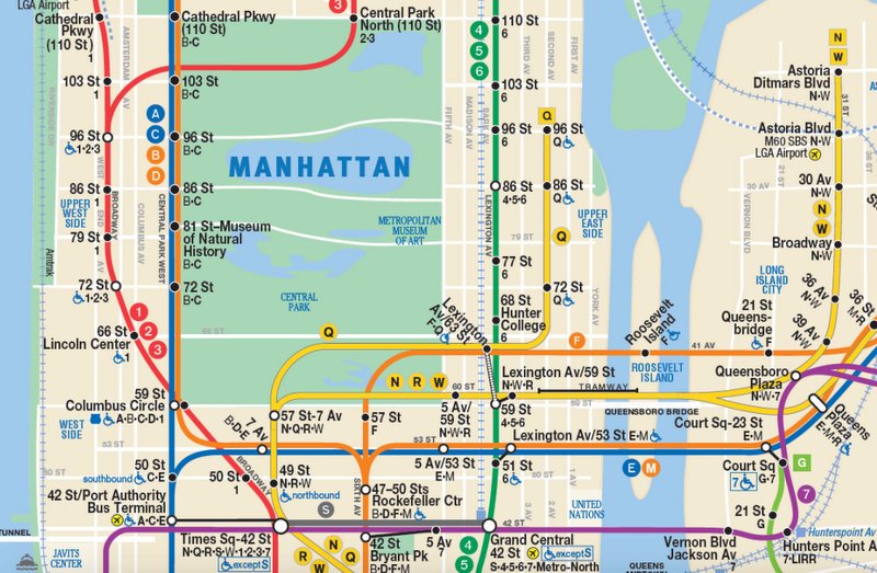 MTA Subway Map-Second Avenue Subway Line-Q-W Restored-NYC