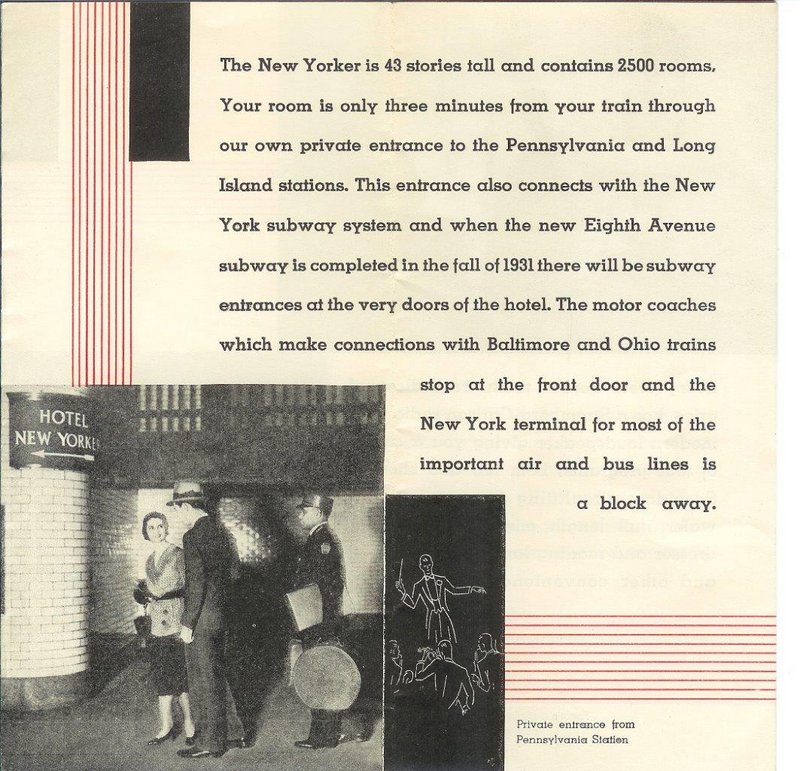 1930 PAMPHLET-New Yorker Hotel-Underground Tunnel-Subway LIRR-Pennsylvania Penn Station-NYC