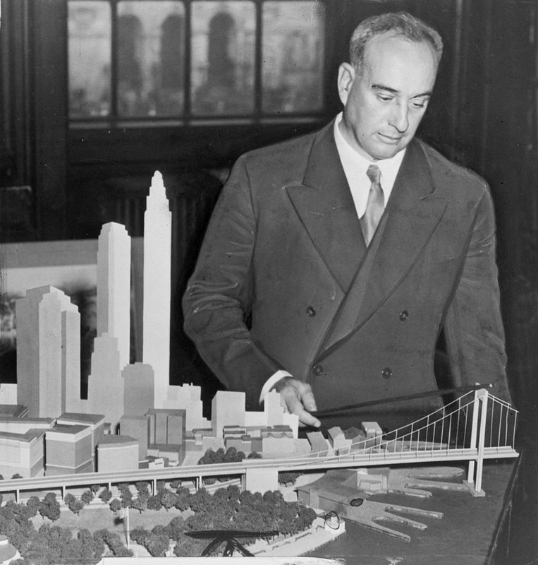 Robert Moses with building and bridge models