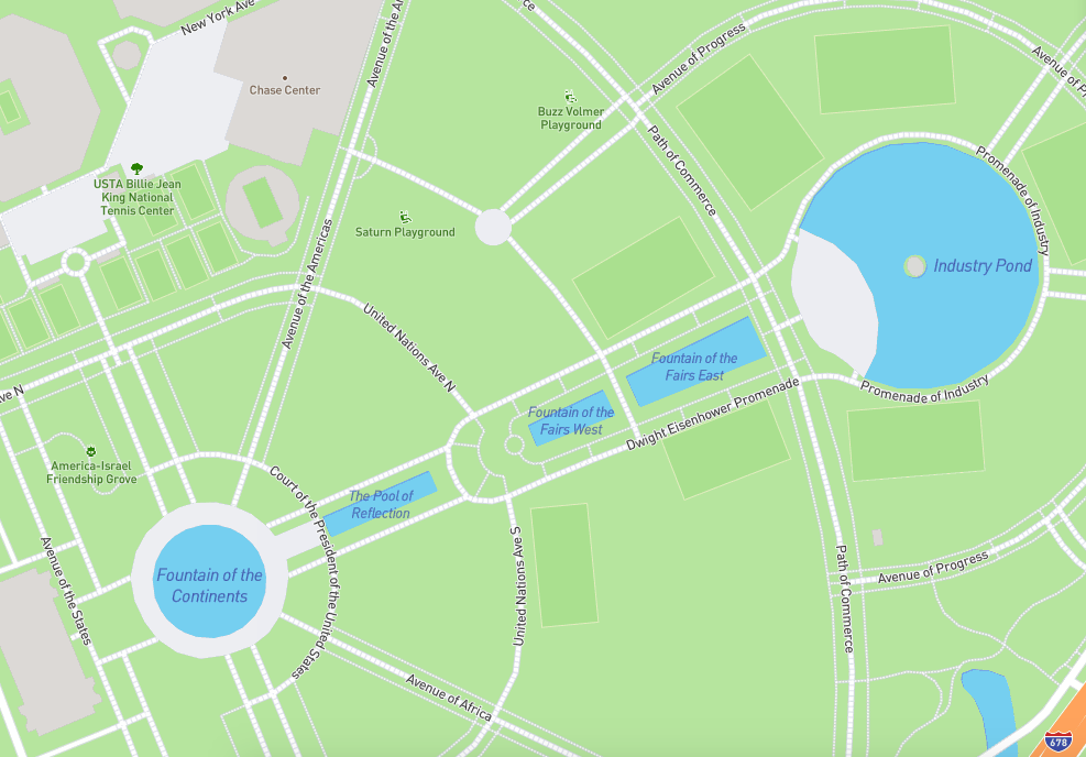 A map of World's Fair street names at  Flushing Meadows-Corona Park
