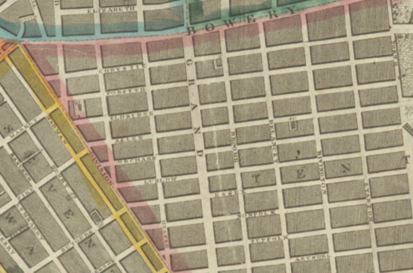 A map of streets around the Bowery
