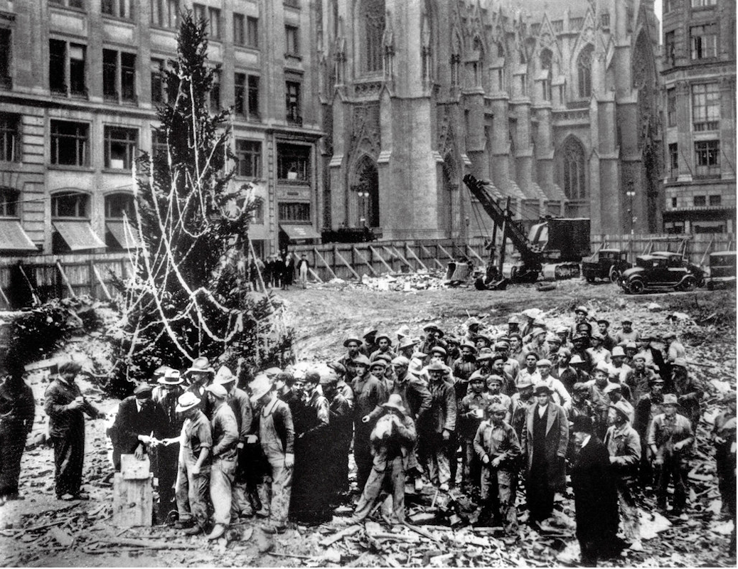First Christmas tree to stand in Rockefeller Center.
