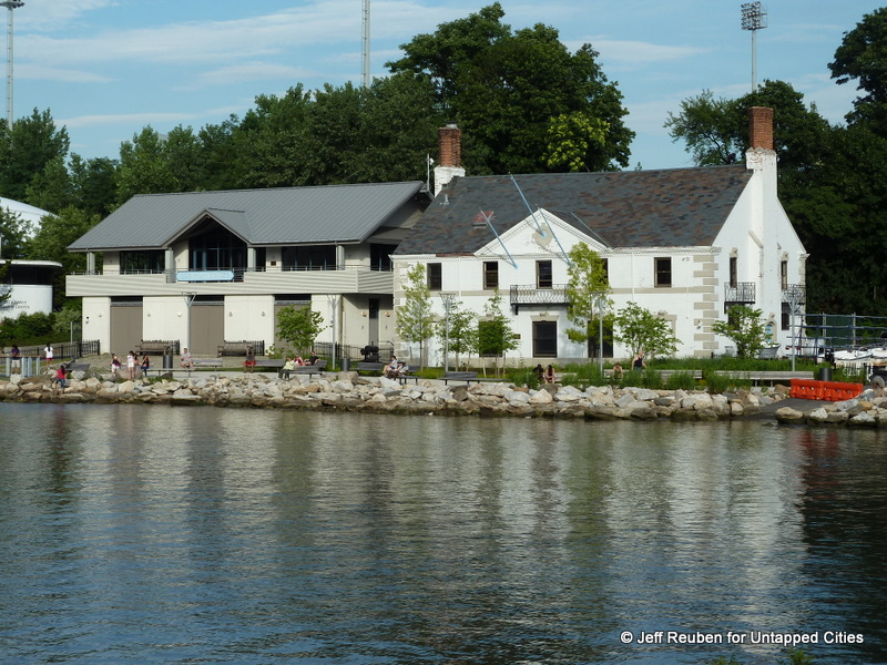 Two boathouses on the Harlem River in Inwood