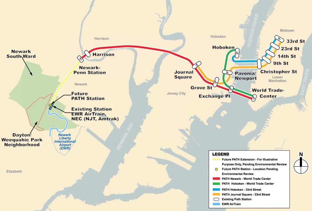 Map of the proposed PATH Train expansion in Newark, NJ.