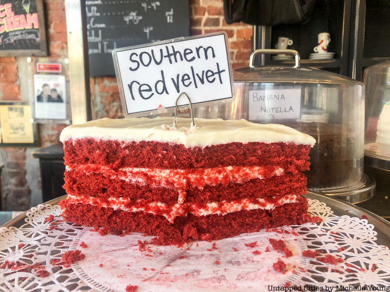 Red velvet cake titled "southern red velvet."