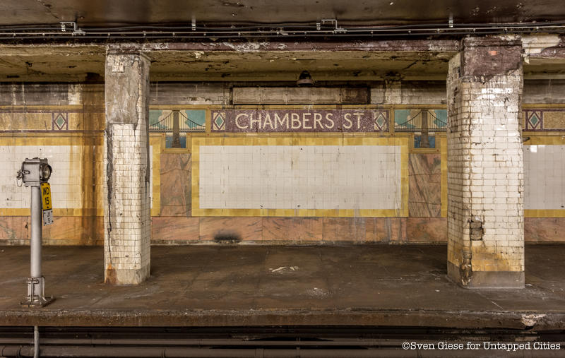 Platform at Chambers Street subway station