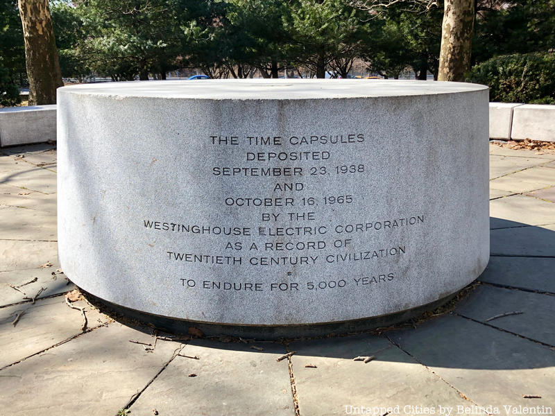 Marker for the Westinghouse Time Capsule from World's Fair, one of the remnants of the 1964 World's Fair in Queens