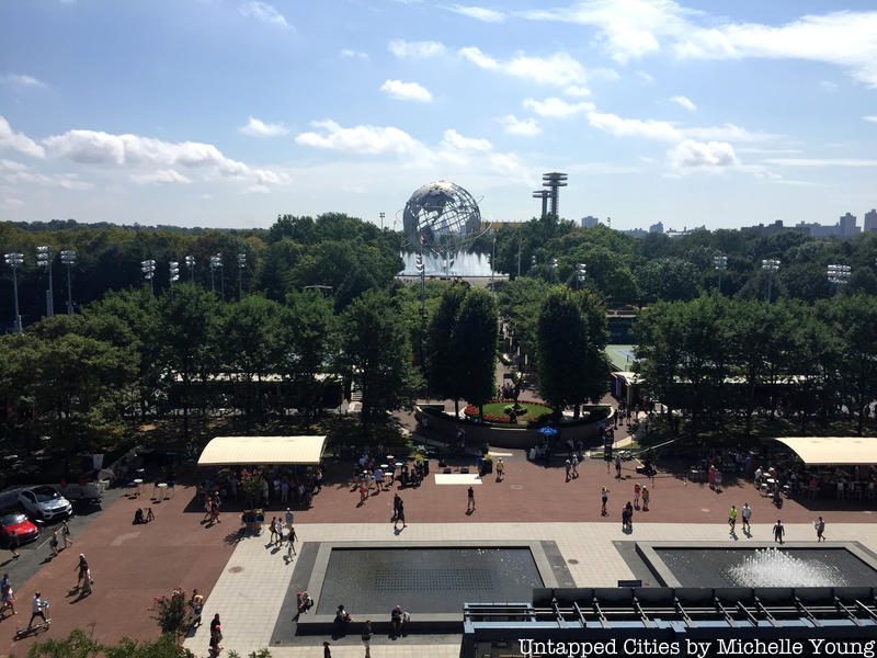 View of the Unisphere in Flushing Meadows-Corona Park from the Arthur Ashe Tennis Stadium.