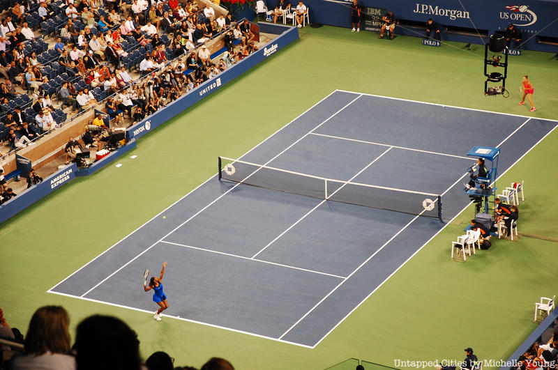 Serena Williams serving at the U.S. Open.