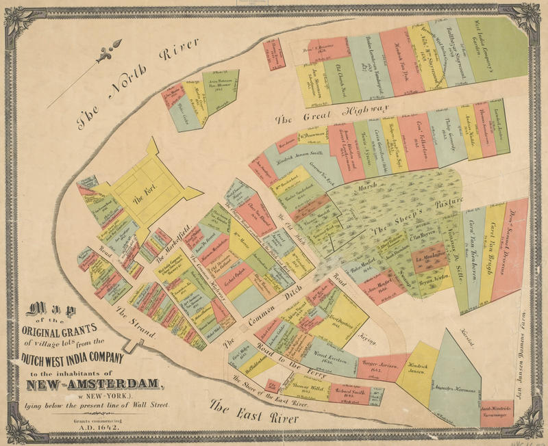 1897 Map of colonial Dutch New Amsterdam which shows Dutch street names in NYC
