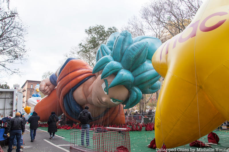 Macy's Thanksgiving Day Parade balloons being inflated