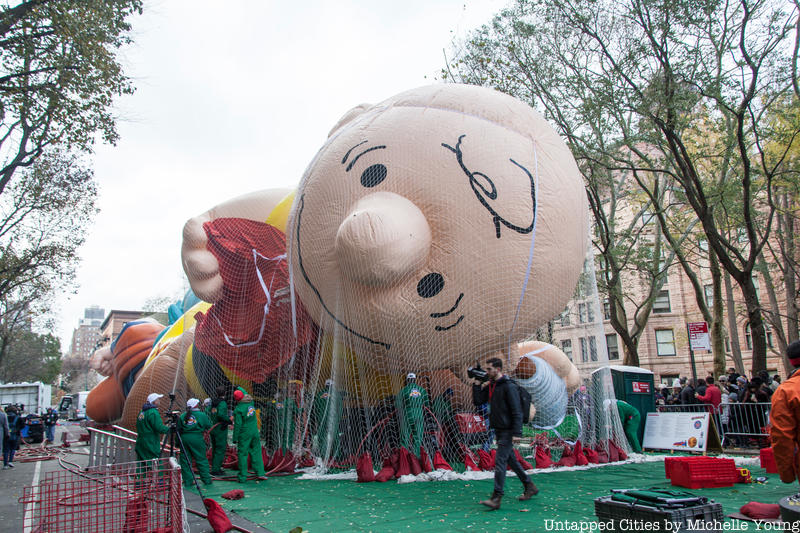 The Macy's Thanksgiving Day Parade balloons being inflated