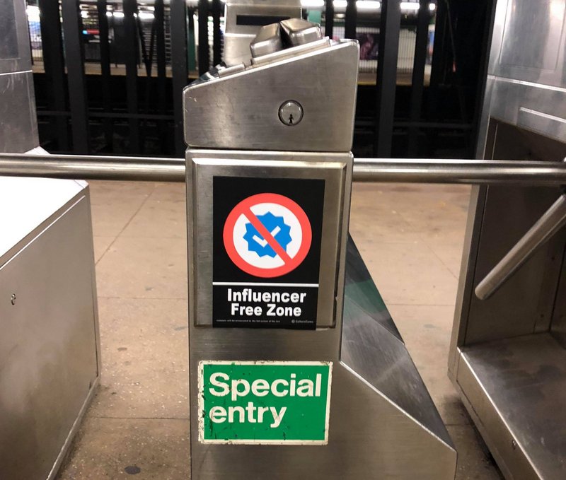 Influencer Free Zone Stickers In Nyc Subway Part Of Mock Ad Campaign Untapped New York - roblox mta train route g to coney island youtube