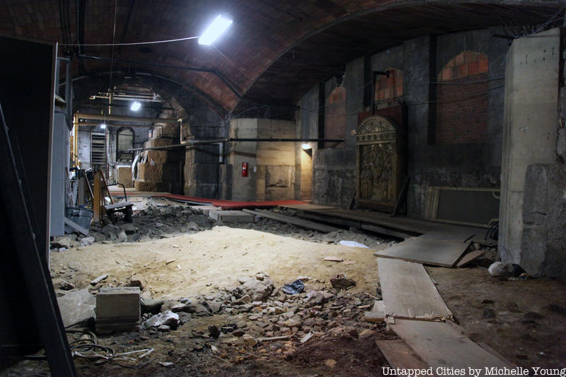 A messy construction area of the crypt beneath St. John the Divine.