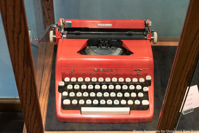 A red Royal typewriter