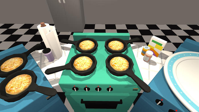 Latkes cooking in a virtual reality game screenshot